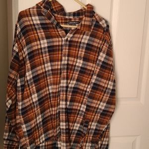 Orange/Navy/White Plaid Button Up